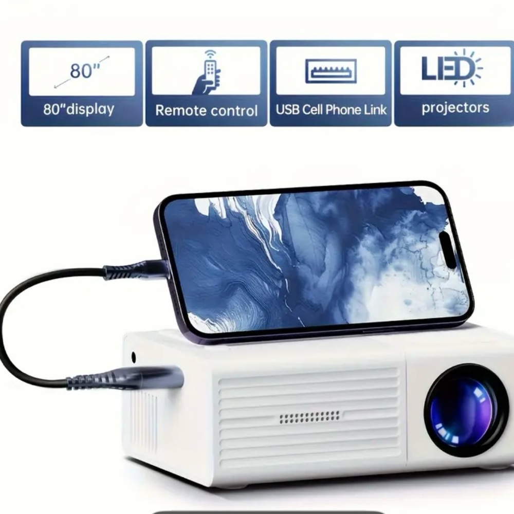 Compact LED Projector with Smartphone Connectivity - Picture 3 of 4